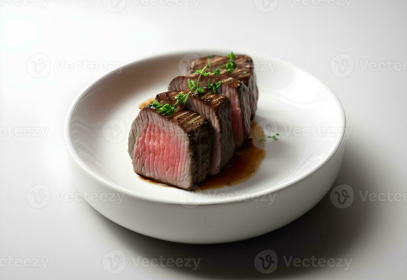 isolado uma prato do grelhado bife carne ai gerado foto