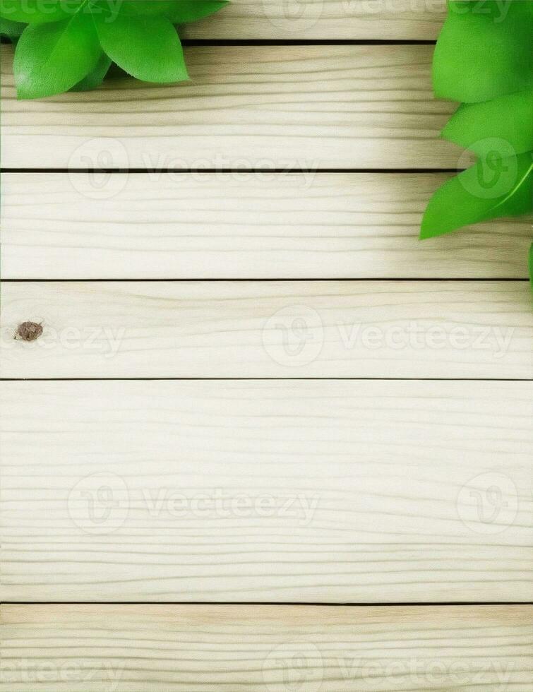 de madeira fundo com verde plantas, topo Visão ilustração foto