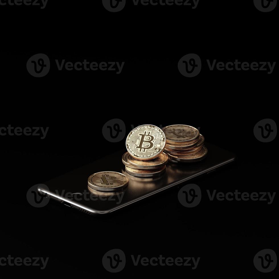 Conceito de bitcoin de renderização 3D. novo dinheiro virtual. criptomoeda foto