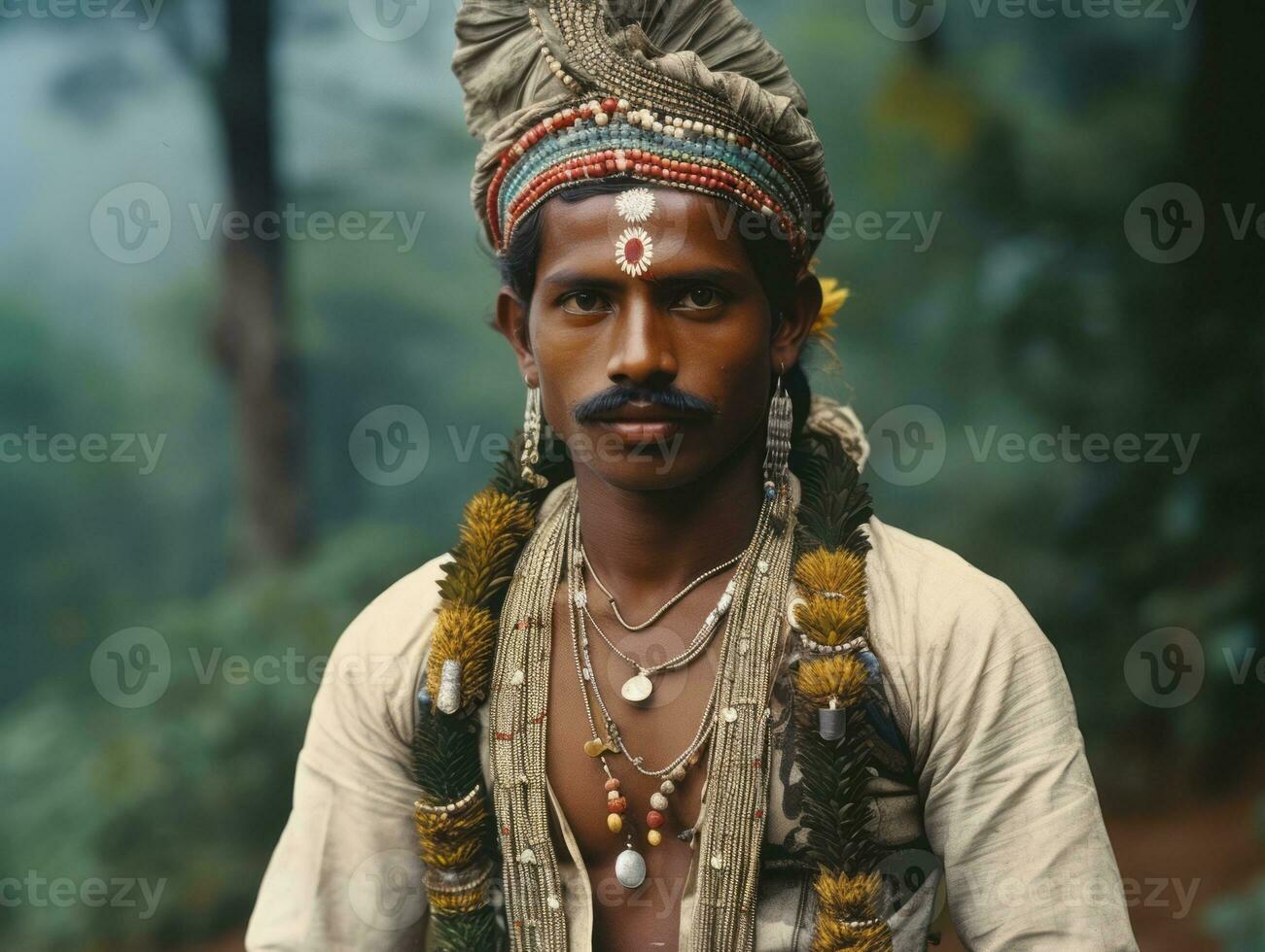 velho colori foto do uma indiano homem a partir de a cedo 1900 ai generativo