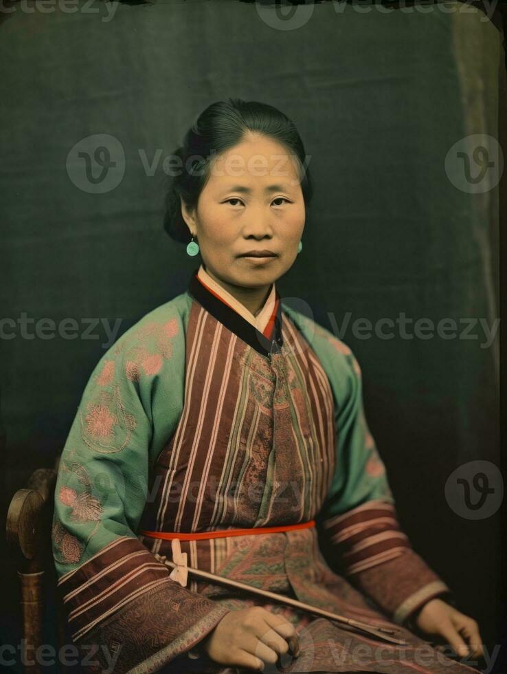 velho colori foto do uma ásia mulher a partir de a cedo 1900 ai generativo