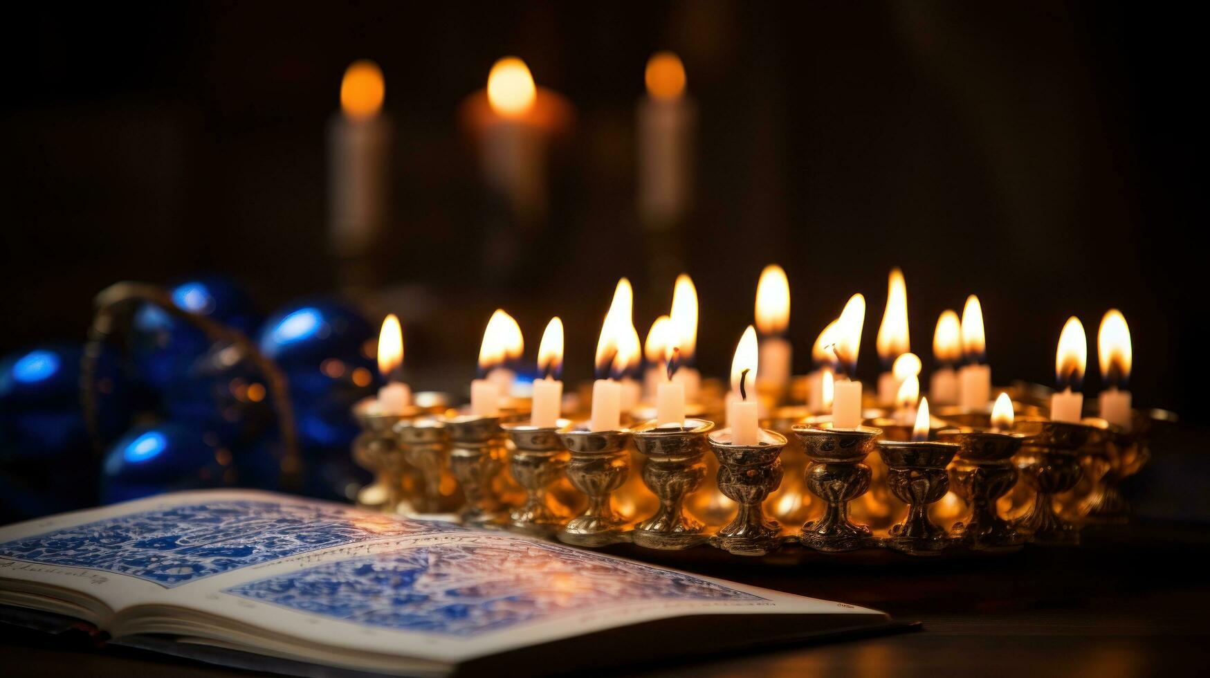 hanukkah velas com hebraico oração livro foto