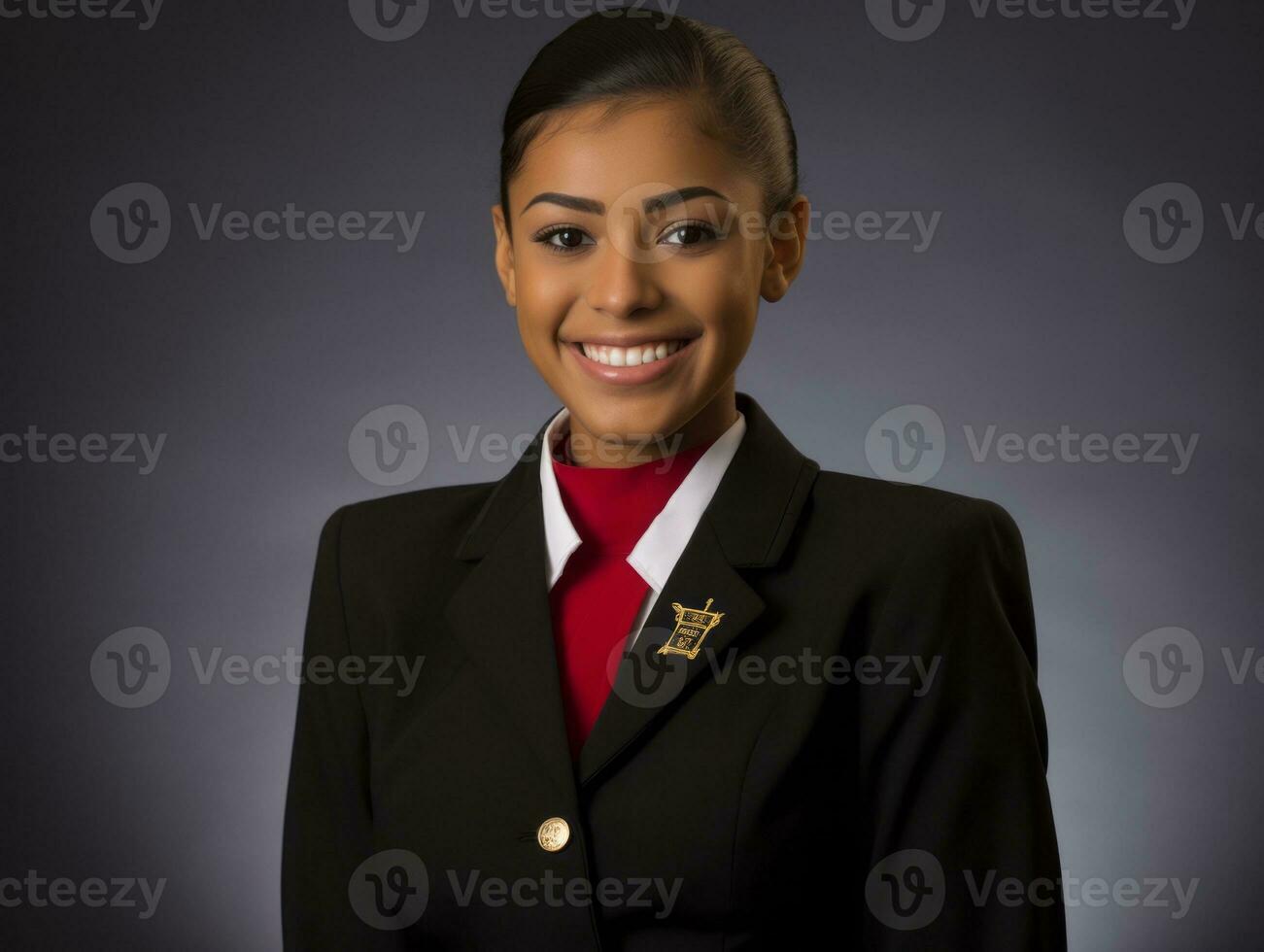 sorridente jovem mulher do ásia descida vestido dentro elegante vestir ai generativo foto