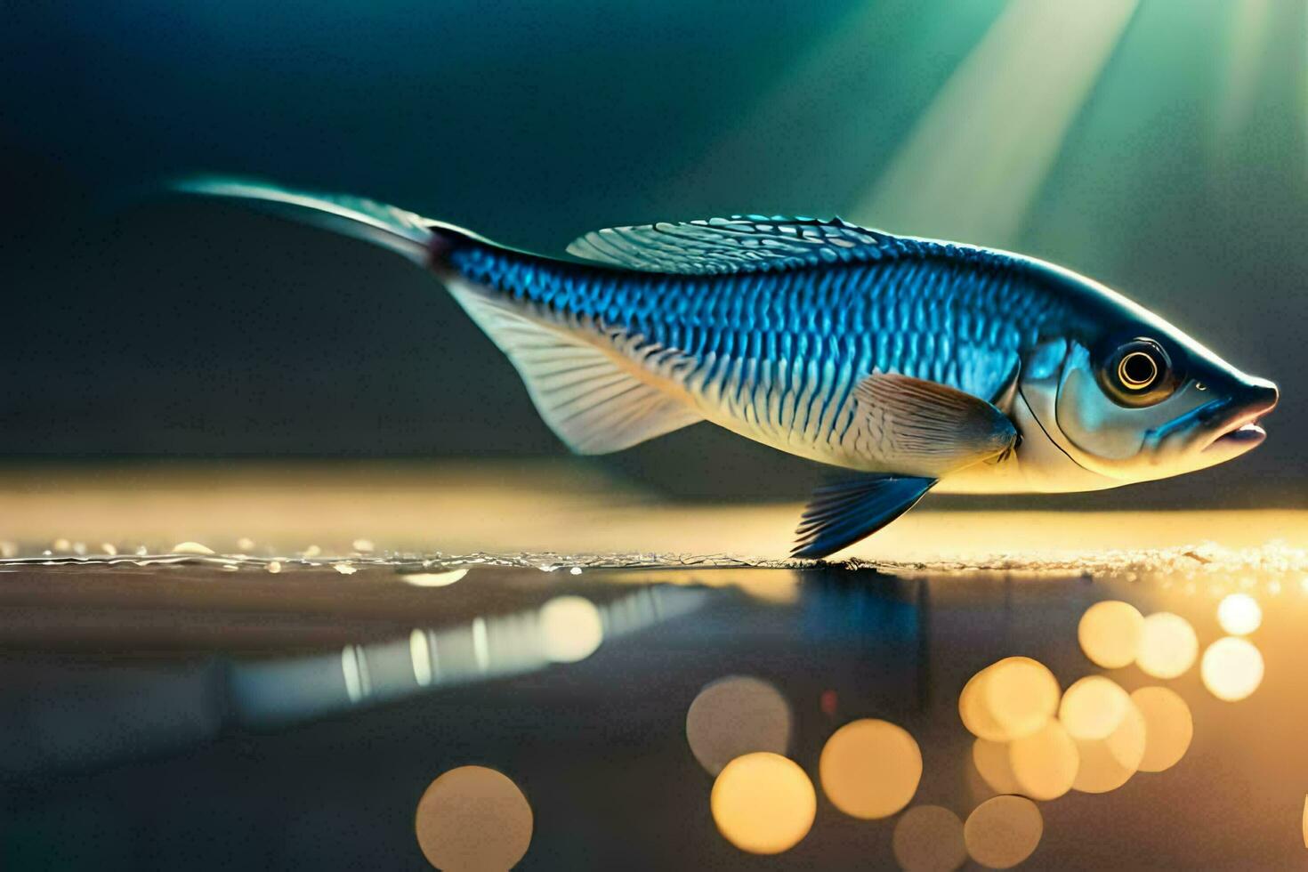 uma peixe é caminhando em a água. gerado por IA foto
