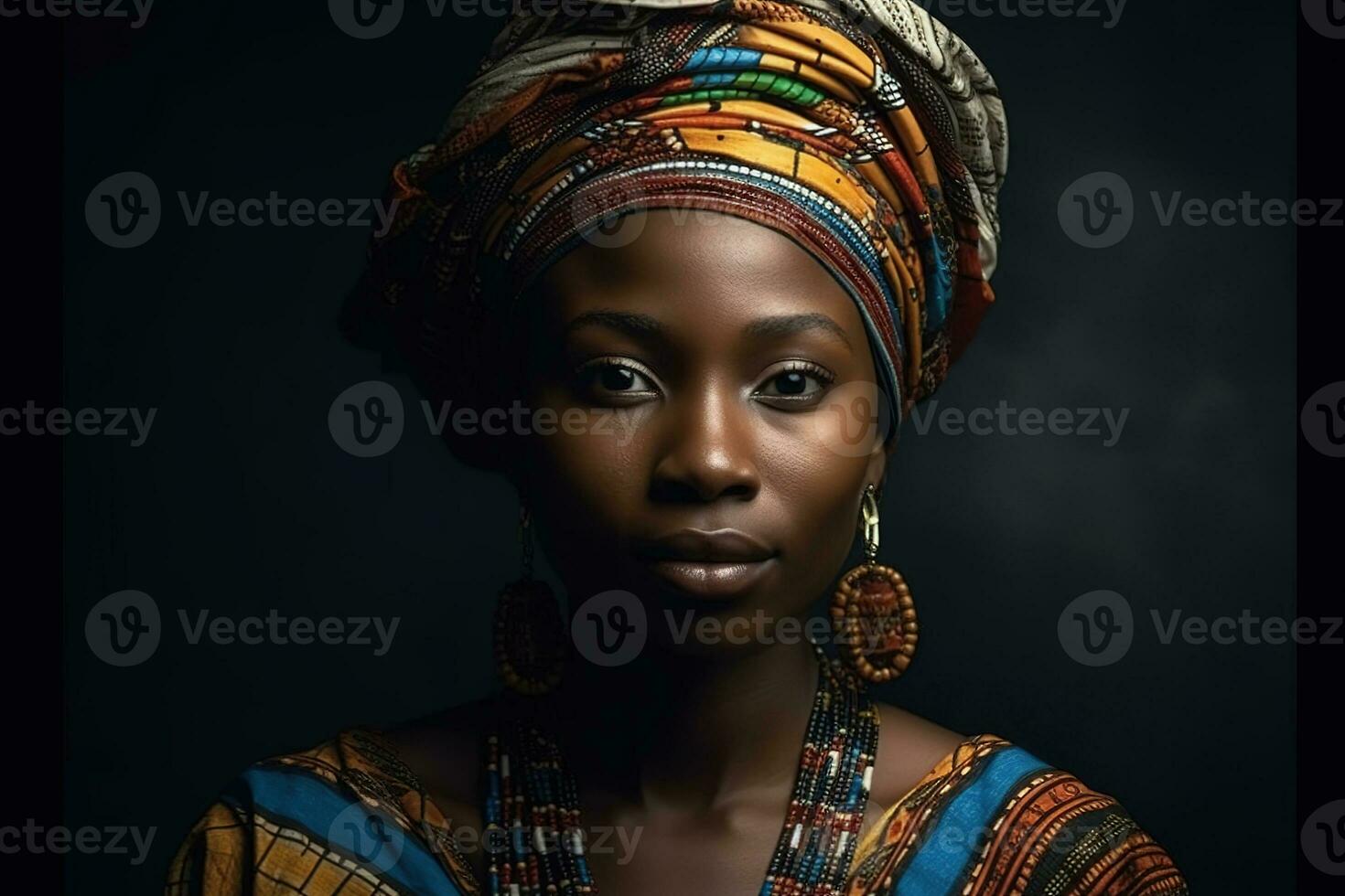 uma retrato do africano mulher dentro tradicional cocar. generativo ai foto