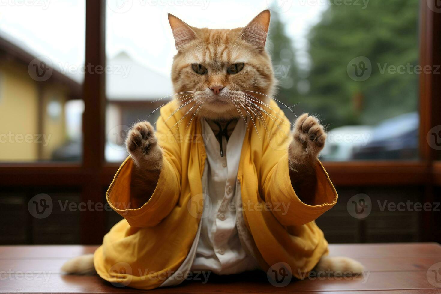 Hilário imagens do gatos tentando ioga poses, exibindo seus flexibilidade e não intencional comédia. generativo ai foto