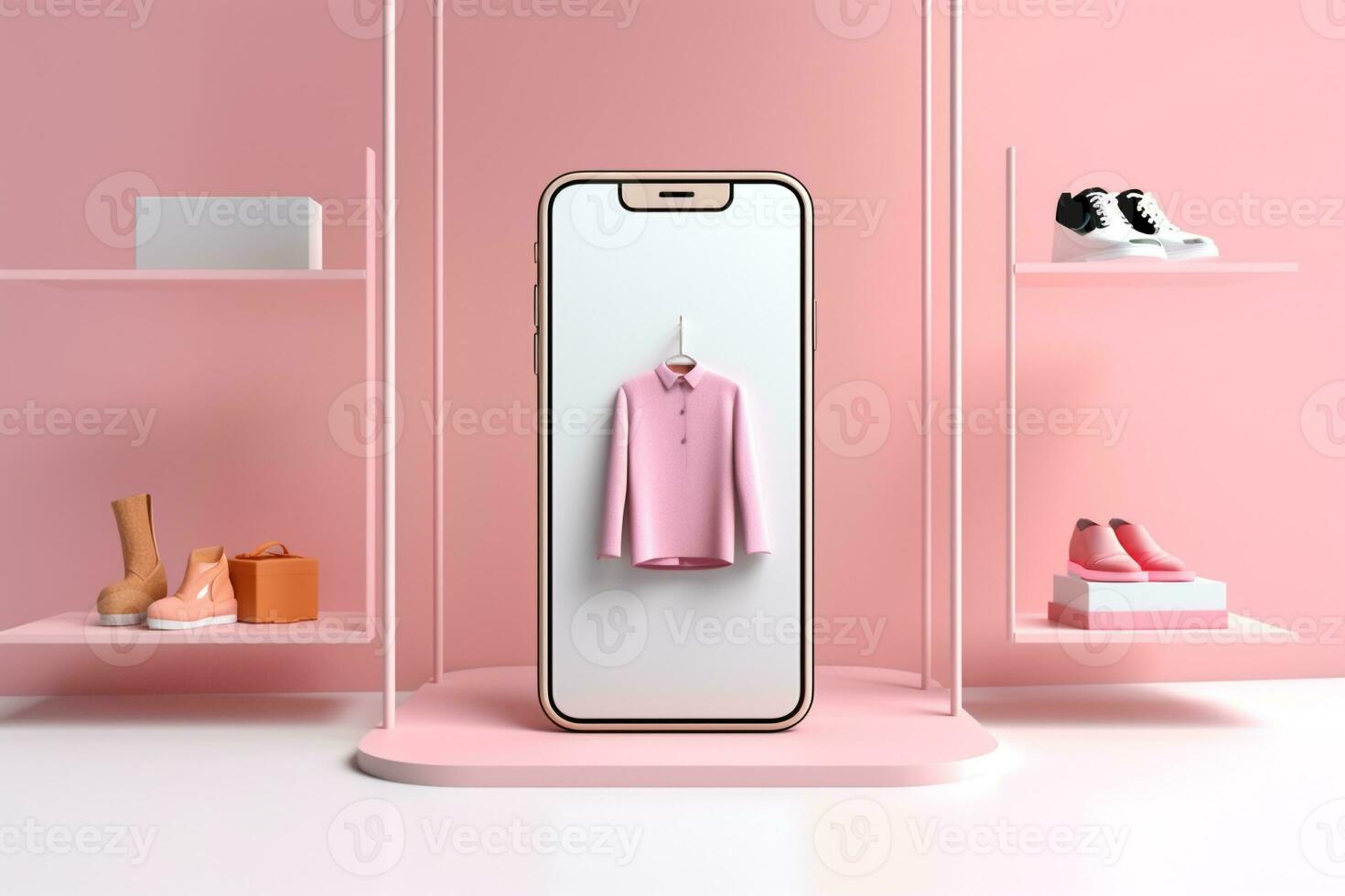 3d Smartphone com roupas loja online compras conceito.criado com generativo ai tecnologia. foto