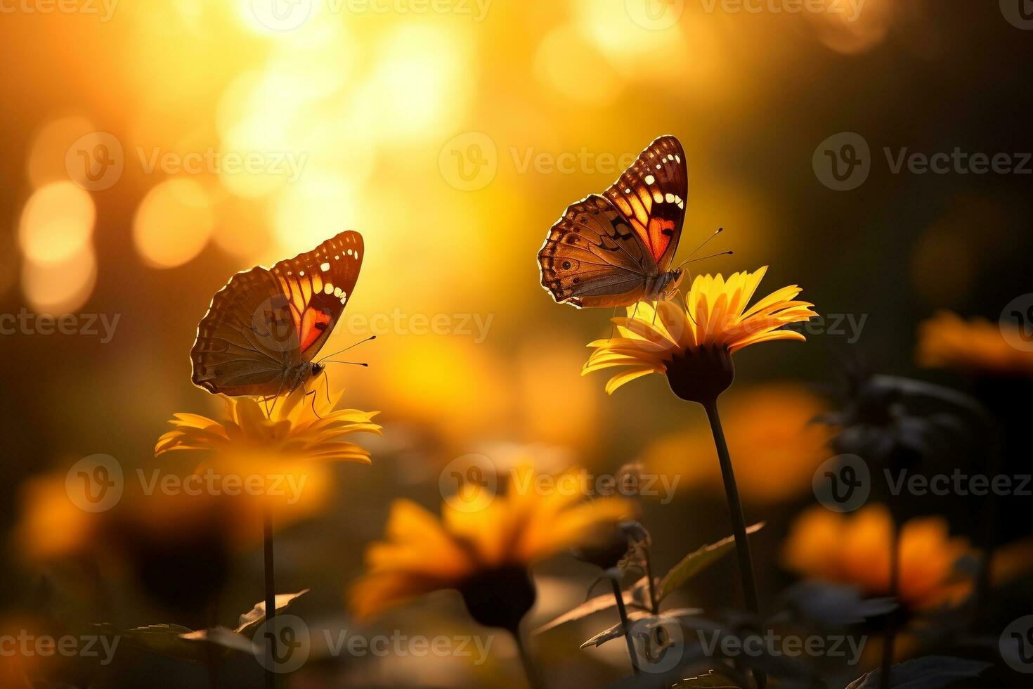 macro fotografia, borboletas dentro a flores com manhã luz com cópia de espaço.criado com generativo ai tecnologia. foto