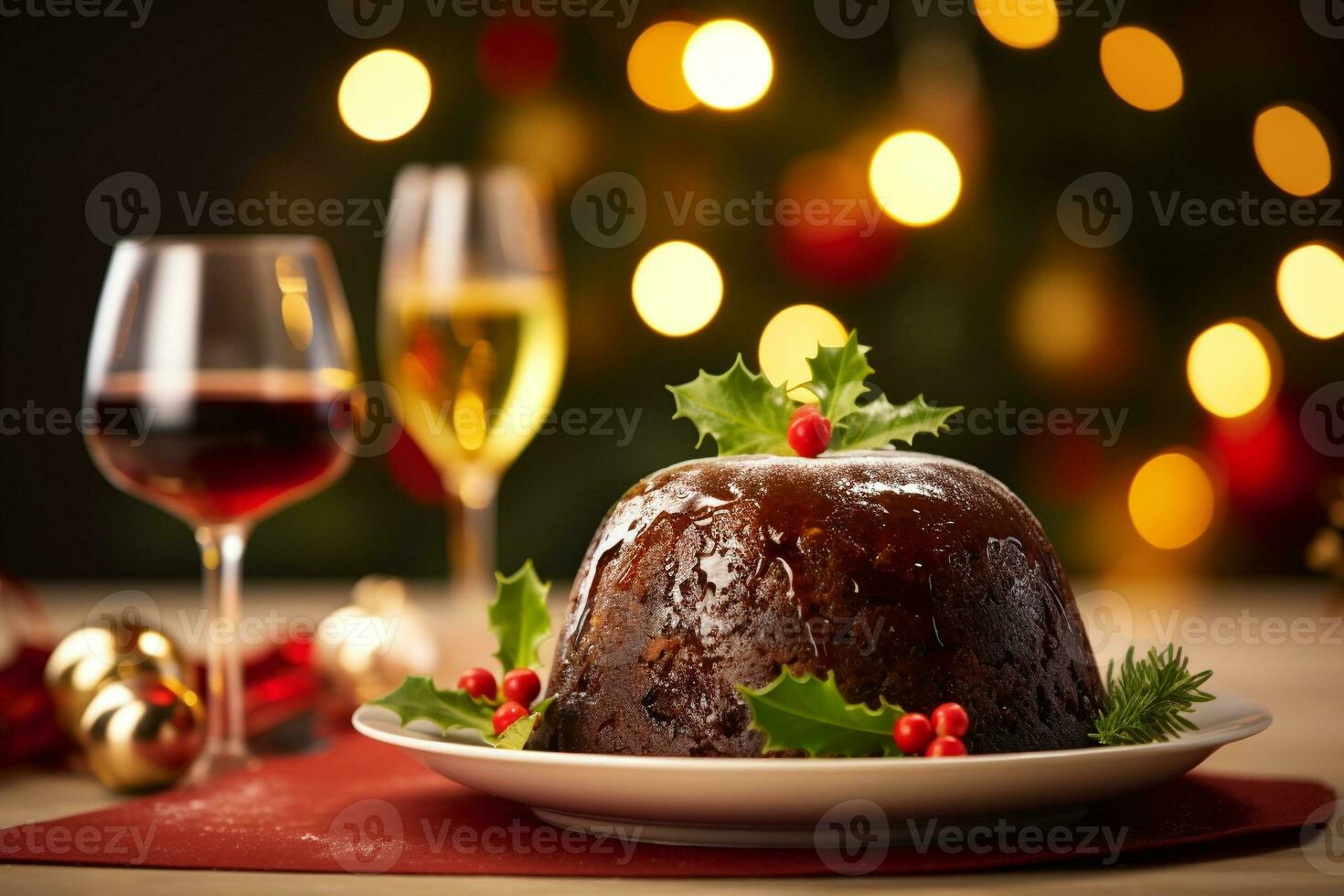 fechar acima do Natal pudim em Natal jantar mesa foto