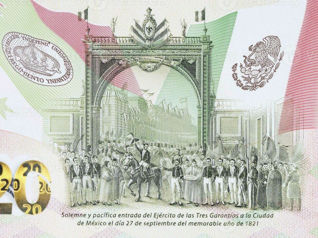 chegada para México cidade do a exército do a triplo garantia em 27 setembro 1821 foto