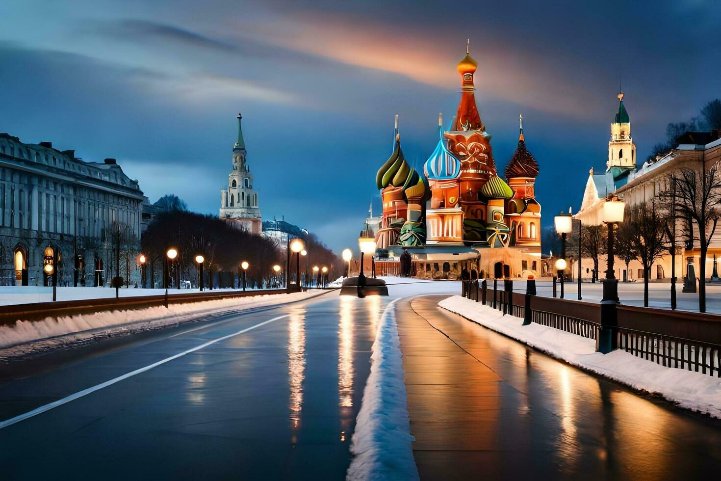 Moscou, Rússia, st manjericão catedral, Moscou, Rússia, inverno,. gerado por IA foto