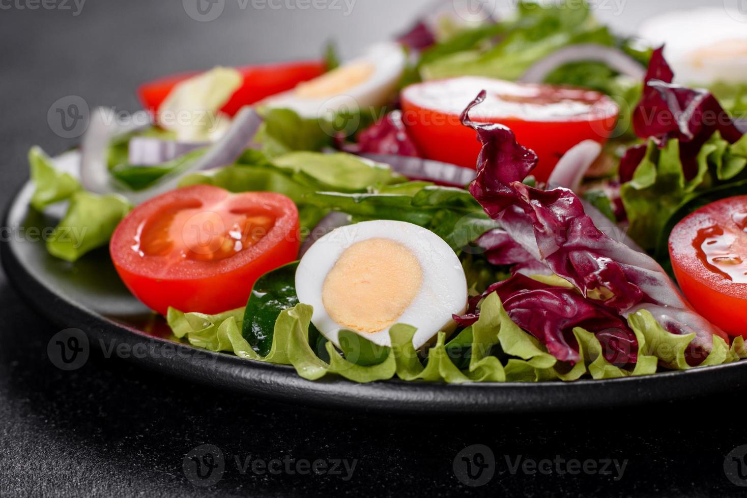 deliciosa salada vegetariana fresca de vegetais picados em um prato foto