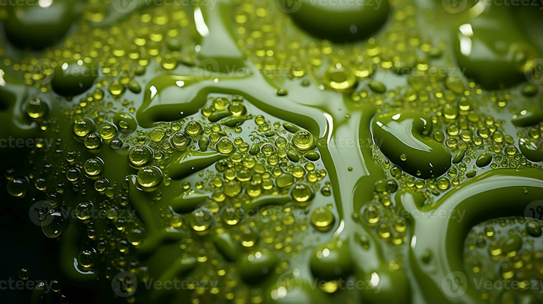 uma brilhante cascata do líquido gotas enfeites a verdejante superfície, evocando a indomado beleza do da natureza fluxo livre abundância, ai generativo foto