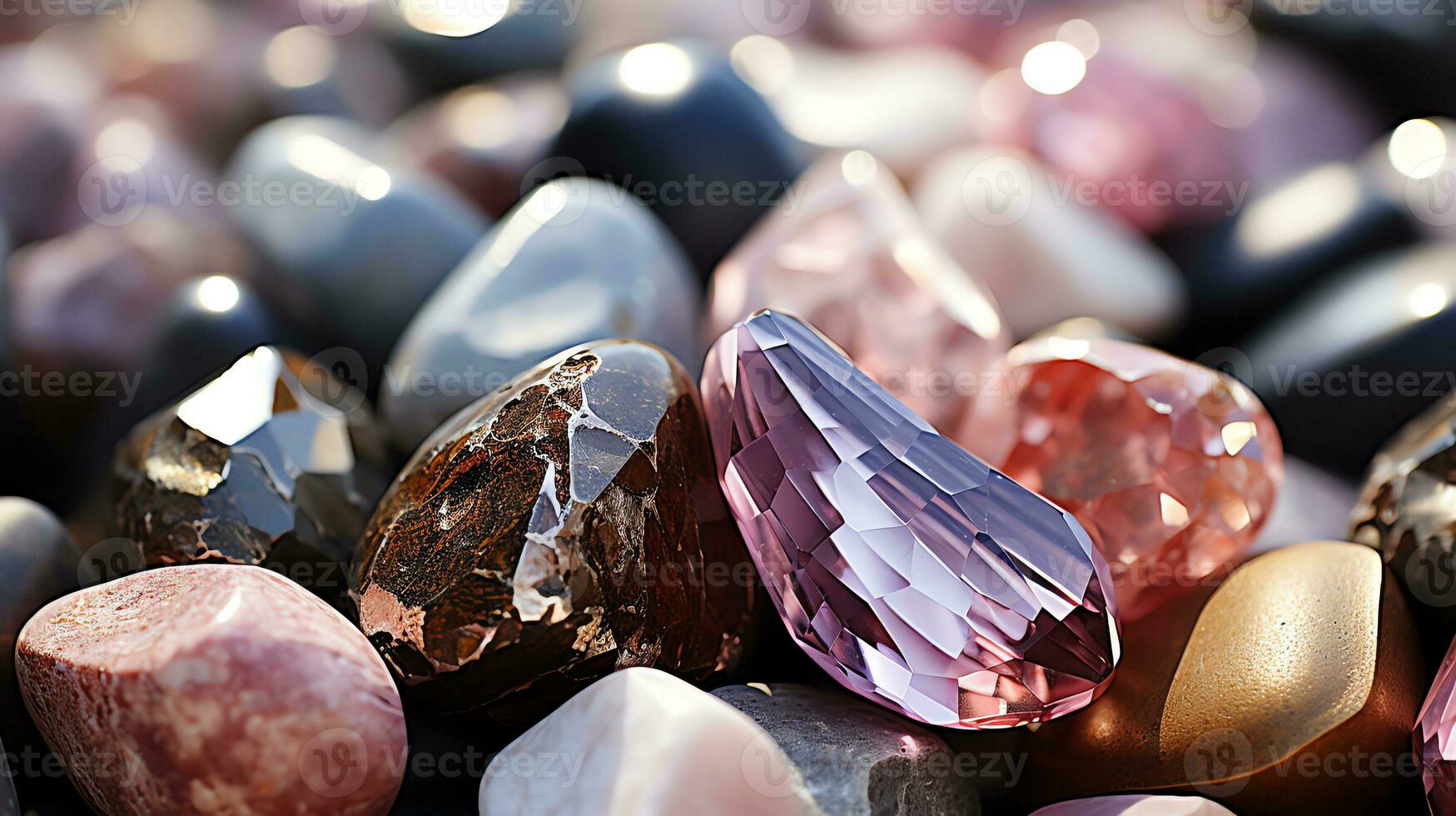 uma fechar acima do uma roxa cristal em uma Rocha ai generativo foto