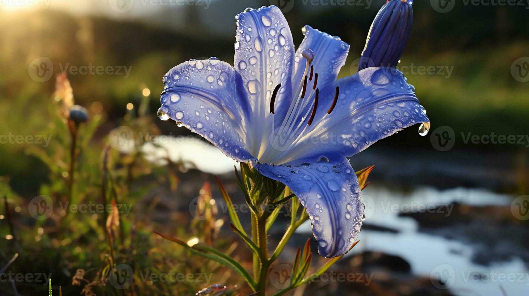 amarelo flores dentro uma campo com azul céu ai generativo foto