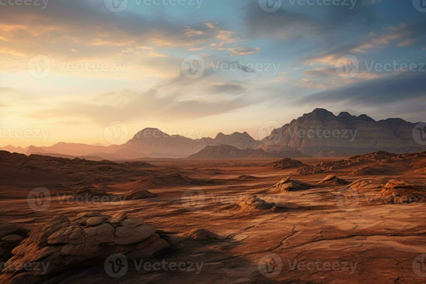 rochoso deserto panorama às alvorecer. generativo ai foto
