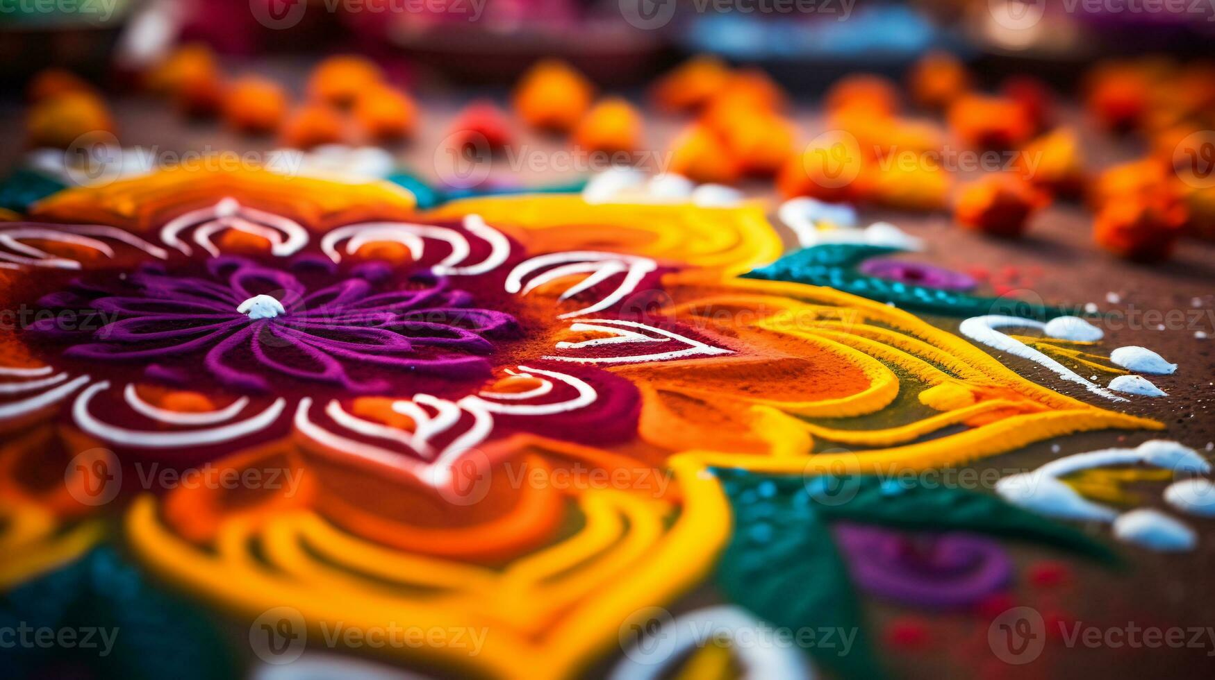 uma fechar acima imagem do intrincado rangoli padronizar ai generativo foto