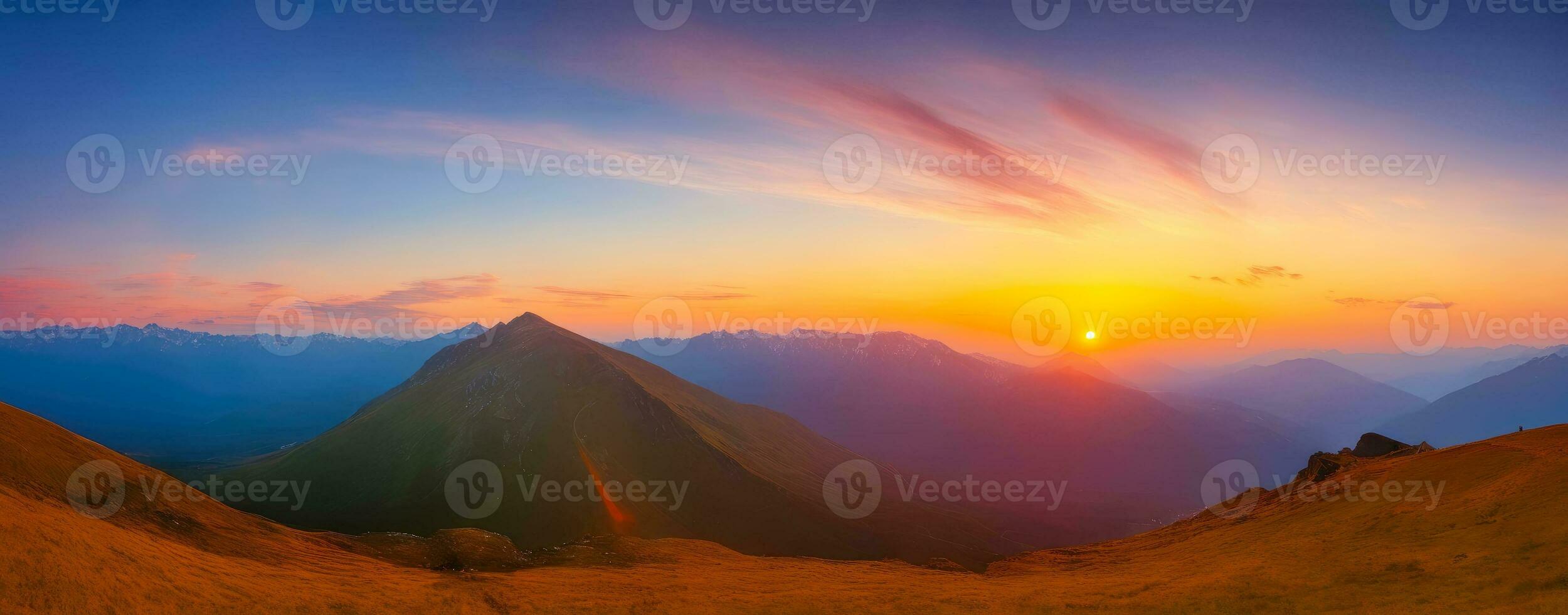 épico pôr do sol vista, montanha alcance panorama, ai gerado foto