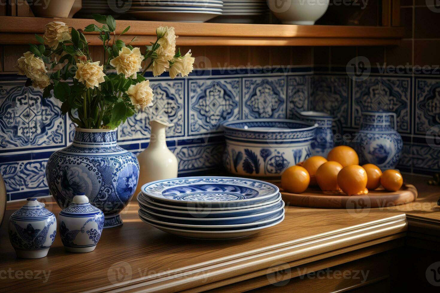 marroquino azulejos cozinha splashback ai gerado foto