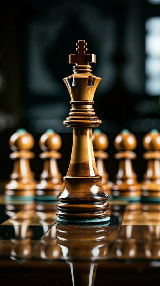 dentro a mundo do negócios, uma xadrez peça simboliza estratégico financeiro decisões vertical Móvel papel de parede ai gerado foto