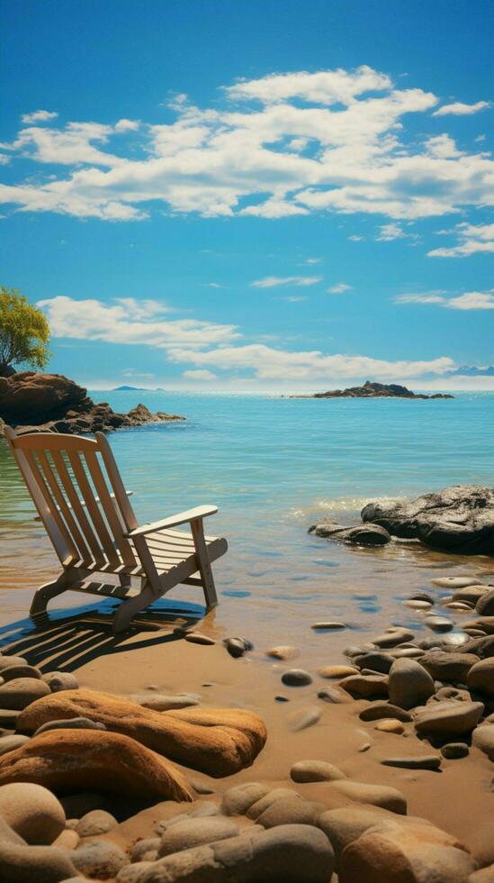 relaxante em férias, olhando às a tranquilo beleza do a mar e céu vertical Móvel papel de parede ai gerado foto