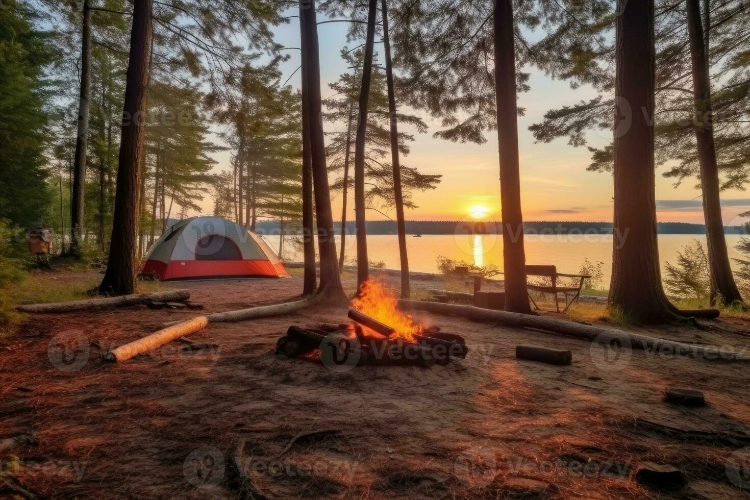 acampamento dentro a de praia dentro a manhã Visão publicidade panorama fotografia ai gerado foto