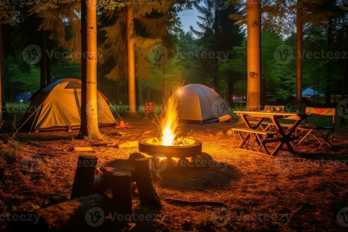 acampamento dentro a de praia dentro a manhã Visão publicidade panorama fotografia ai gerado foto