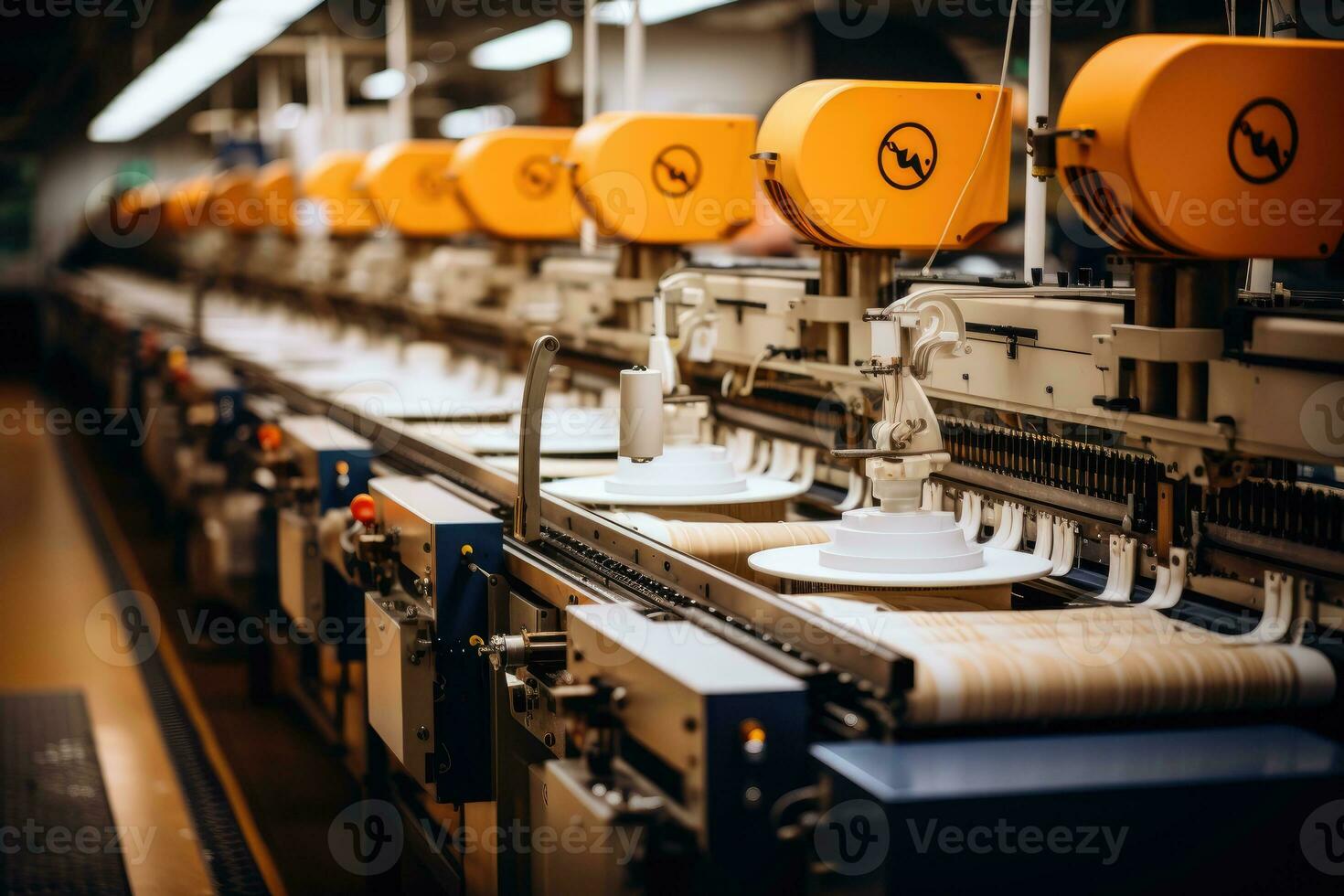 foto do dentro têxtil fábrica linha Produção Visão ai generativo