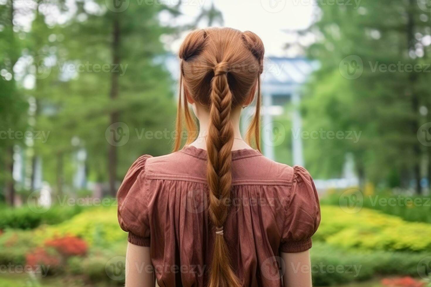 mulheres tranças Penteado Veja a partir de costas profissional publicidade fotografia ai gerado foto