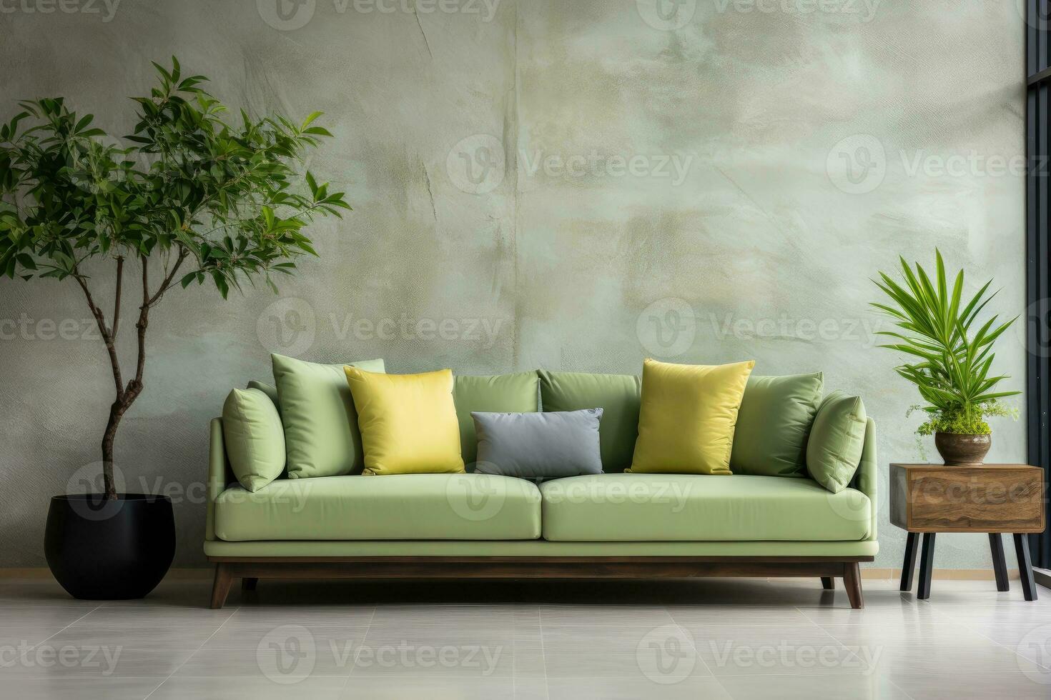 verde sofá e branco parede dentro moderno vivo quarto profissional publicidade fotografia ai gerado foto