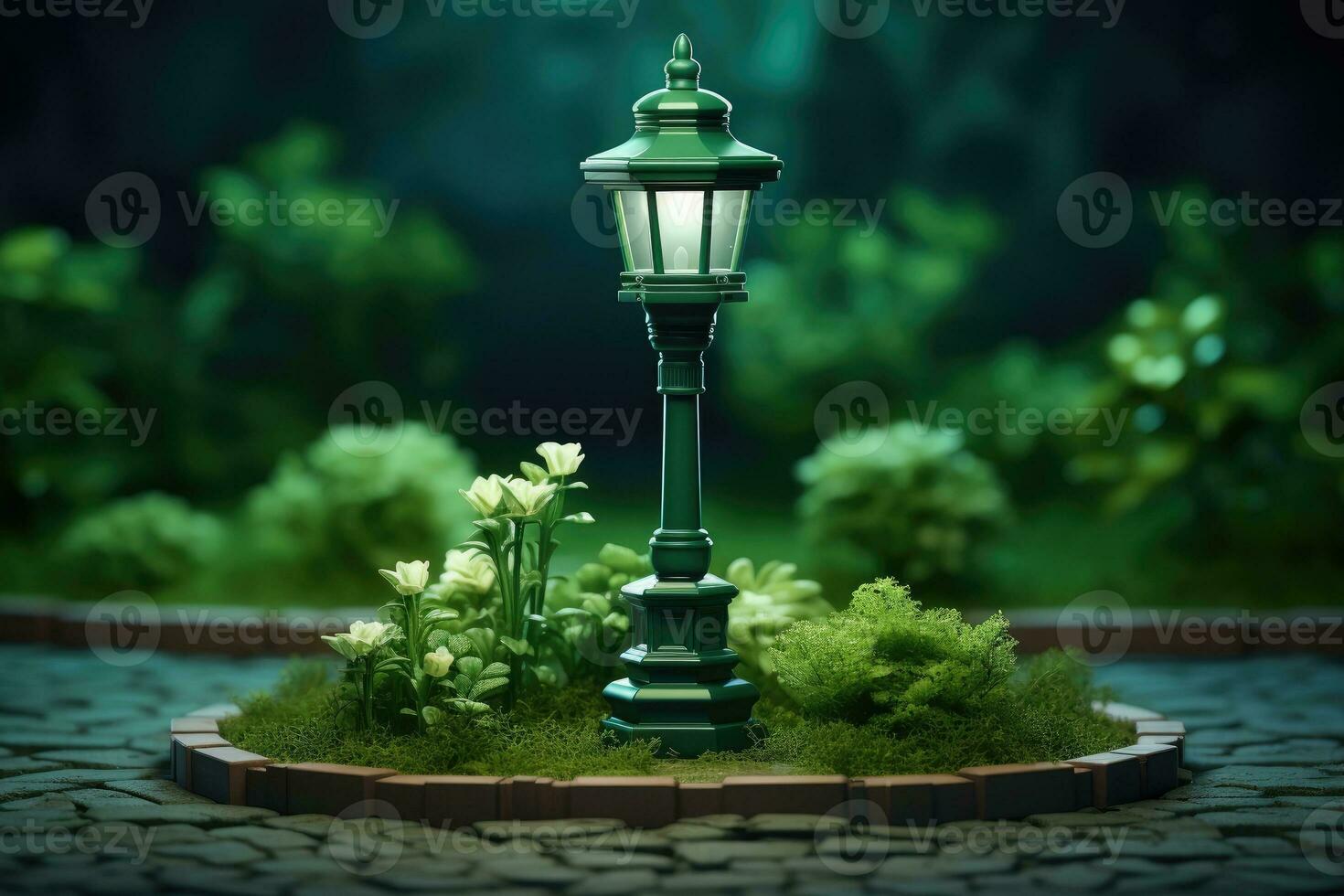 minúsculo fofa isométrico jardim luminária postar suave suave iluminação ai gerado foto