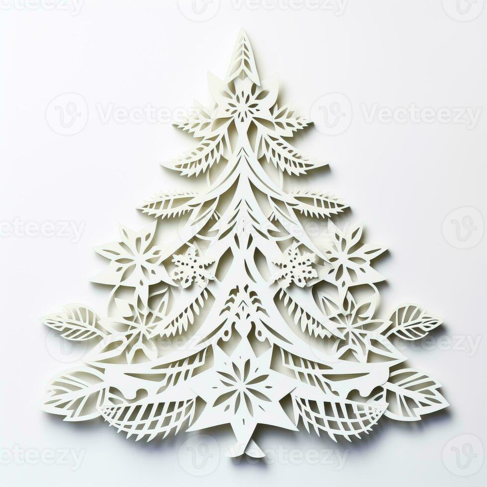 Natal árvore papel cortar estilo branco fundo Alto qualidade ai gerado imagem foto