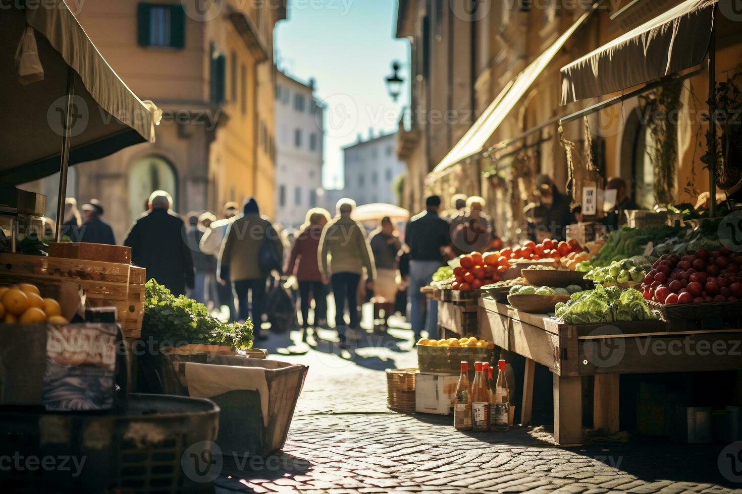 uma foto do uma movimentado rua mercado dentro Roma ai generativo