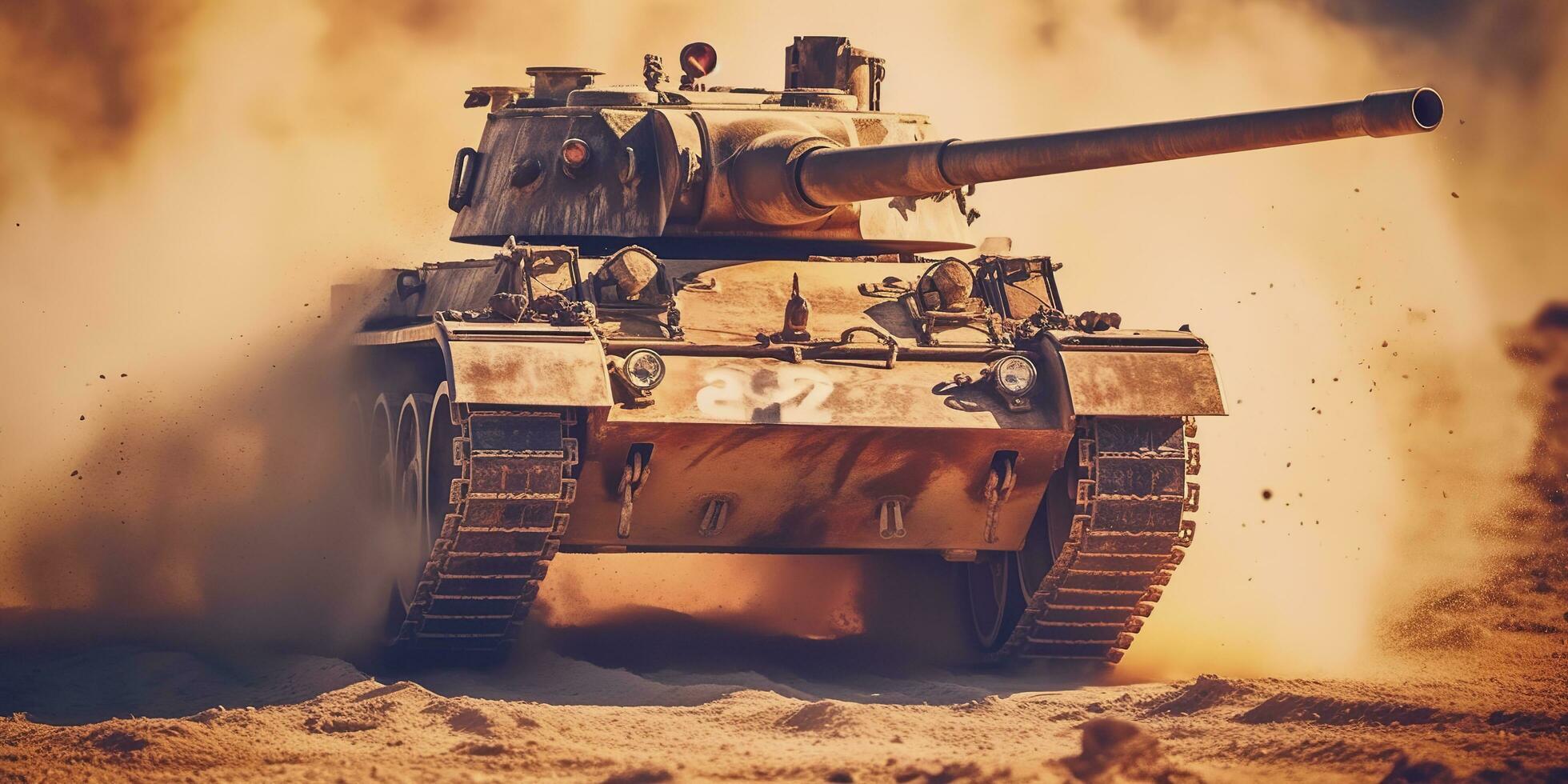 uma fechar acima Veja às a poder e destruição do uma mundo guerra ii tanque disparando concha. ai generativo foto