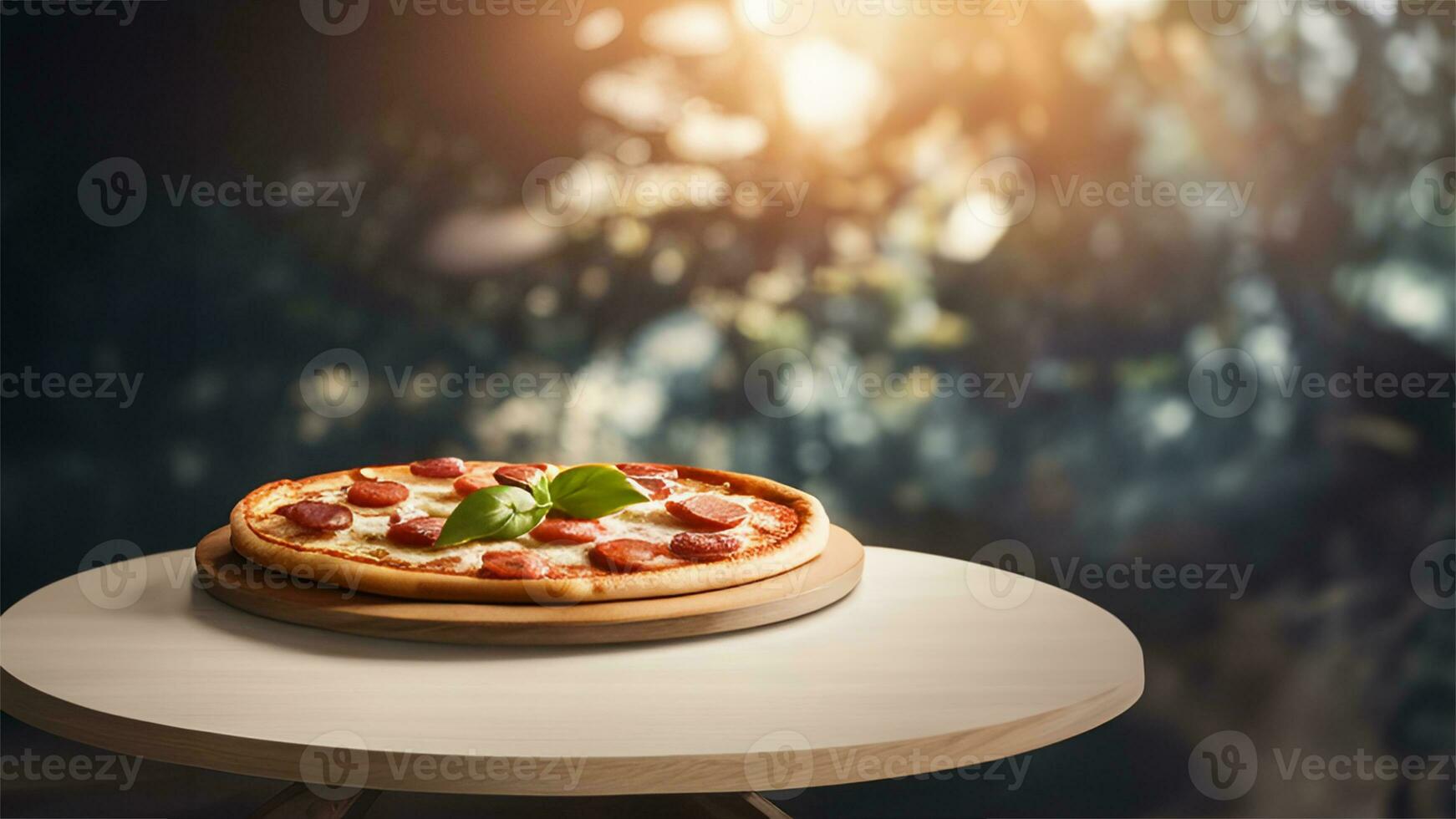 pizza com mozzarella queijo, tomates e manjericão em uma Preto de madeira fundo ai gerado foto