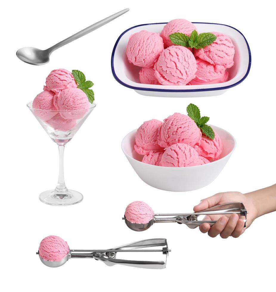 colher de sorvete no fundo branco foto