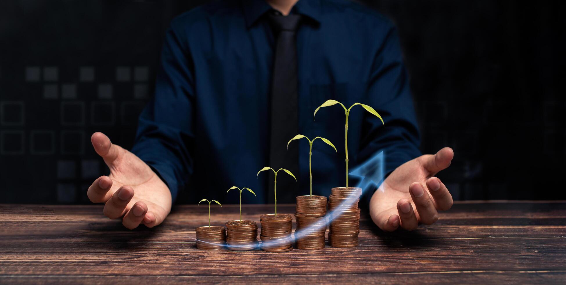 o progresso do crescimento do negócio ou o conceito de sucesso investem na negociação foto