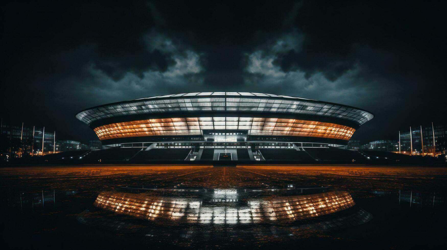 futebol estádio dentro às noite com luzes pós-produção foto