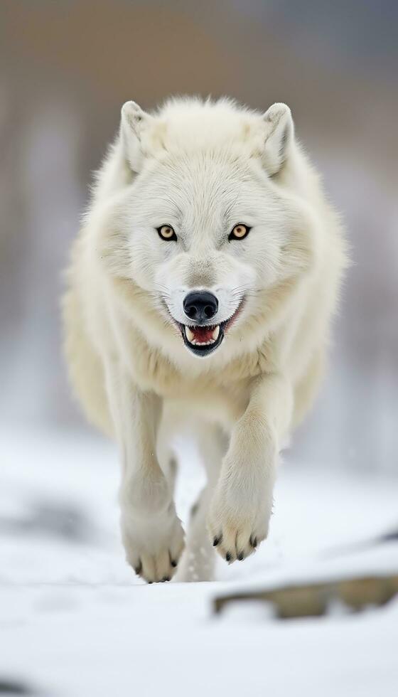 a Lobo olhar, uma momento do vida dentro a ártico região selvagem. ai generativo foto