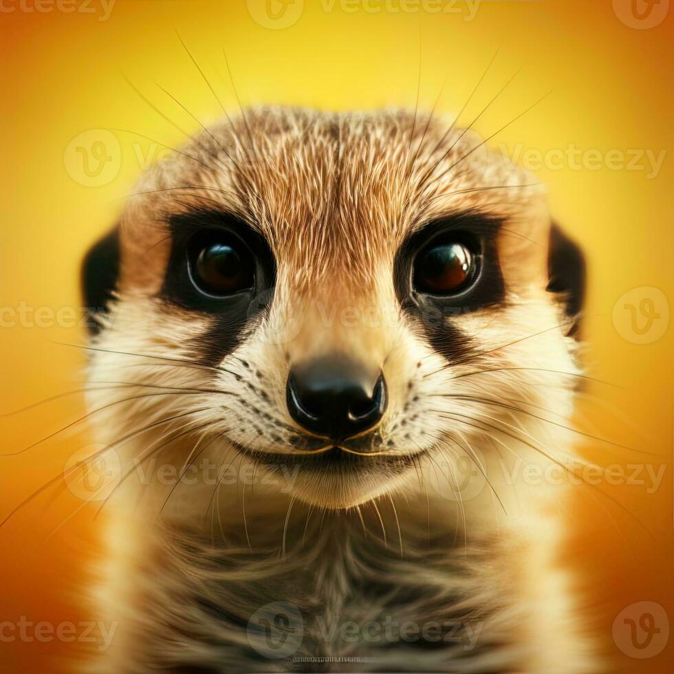 fechar-se do uma meerkat em a laranja fundo. ai generativo foto