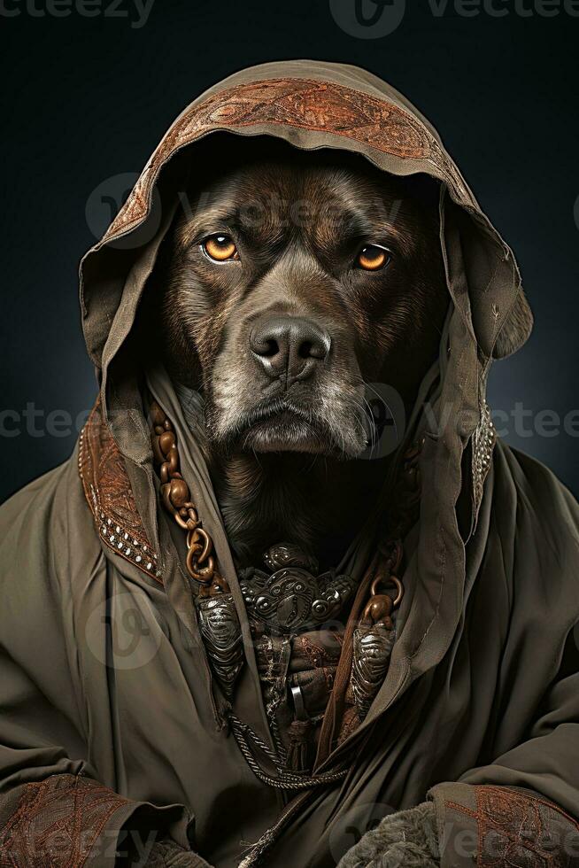 cachorro com óculos em Preto fundo. cachorro dentro a steampunk fantasia. ai generativo foto