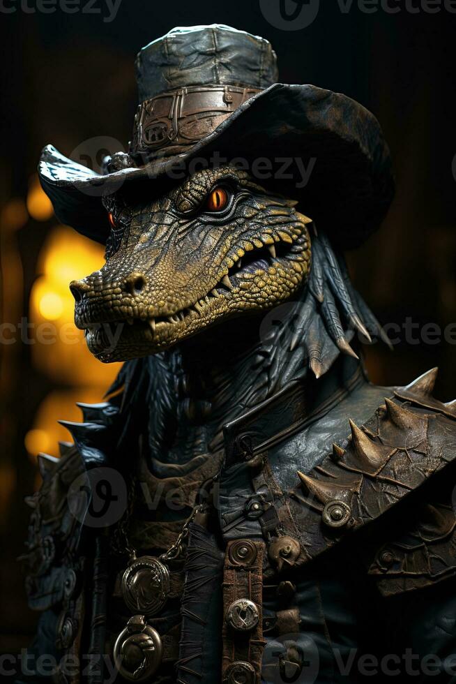 fechar-se retrato do uma steampunk monstro. steampunk conceito. antropomórfico animal. ai generativo foto