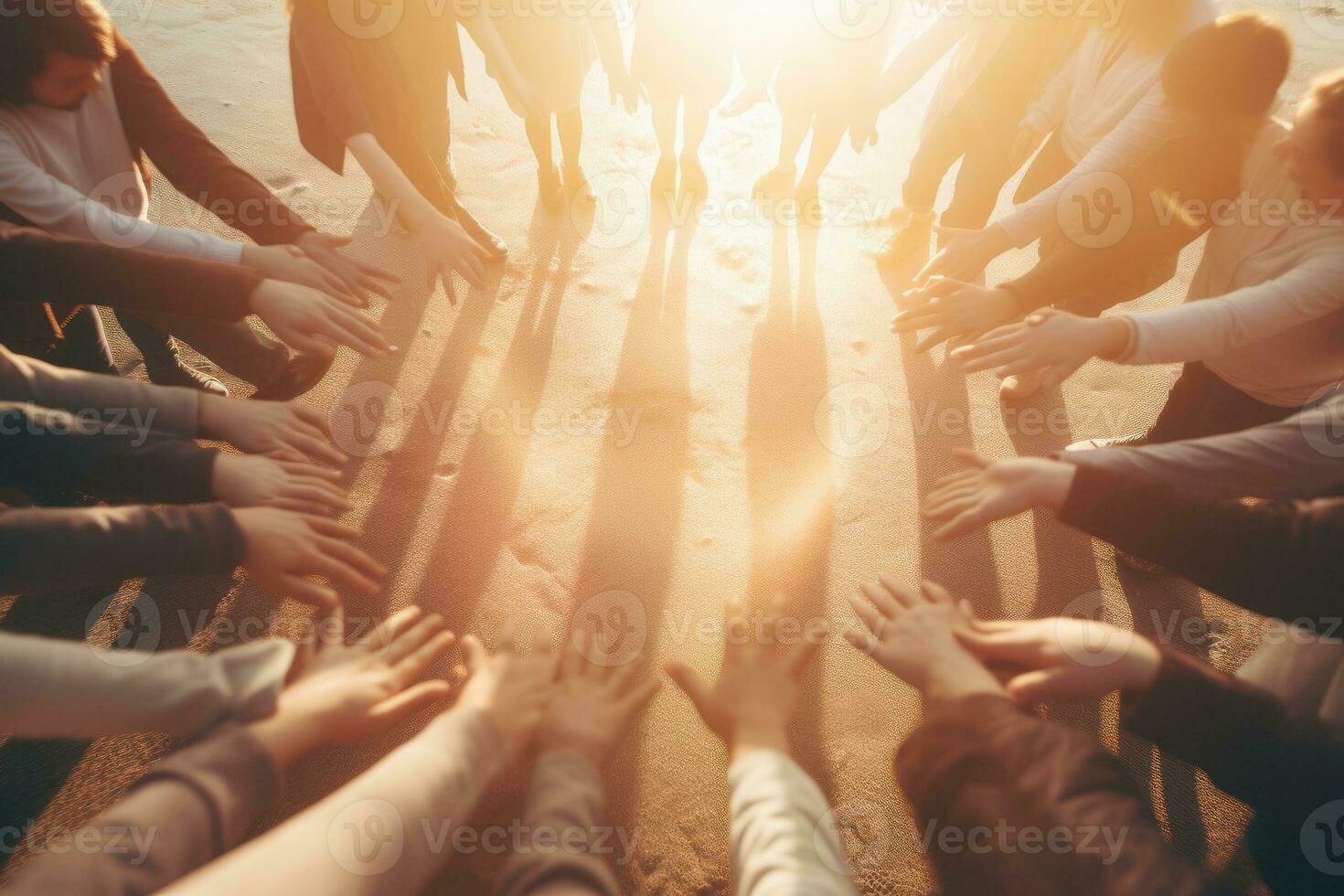 todos mãos junto, Unidos diversidade ou multicultural parceria dentro uma grupo. generativo ai foto