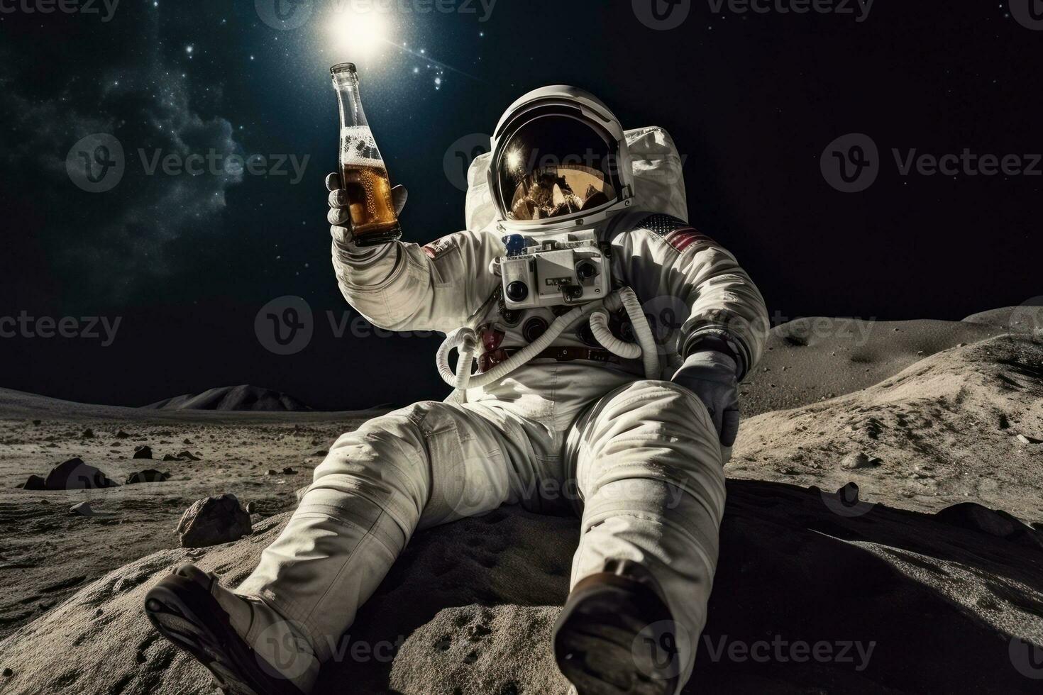 astronauta sentado em a lua bebendo cerveja, Eu generativo ai foto