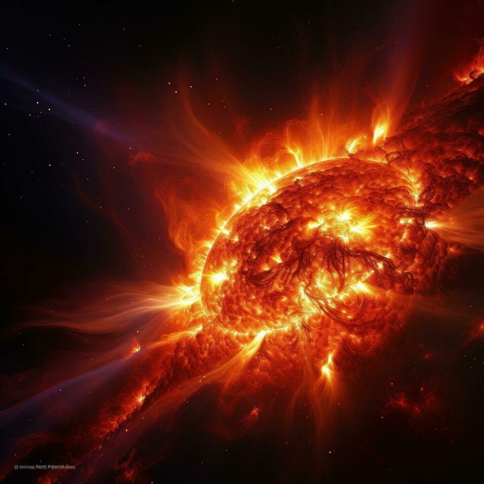 uma fechar-se Visão do uma solar flare durante uma magnético tempestade foto