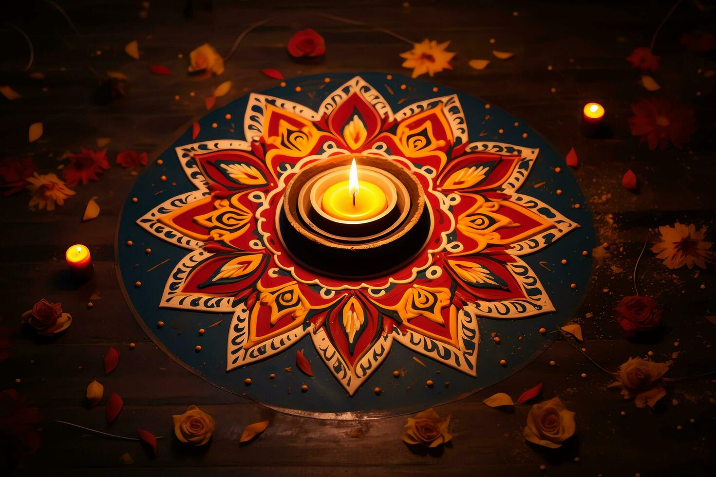 rangoli decorativo chão Projeto diwali fundo, ai gerado foto