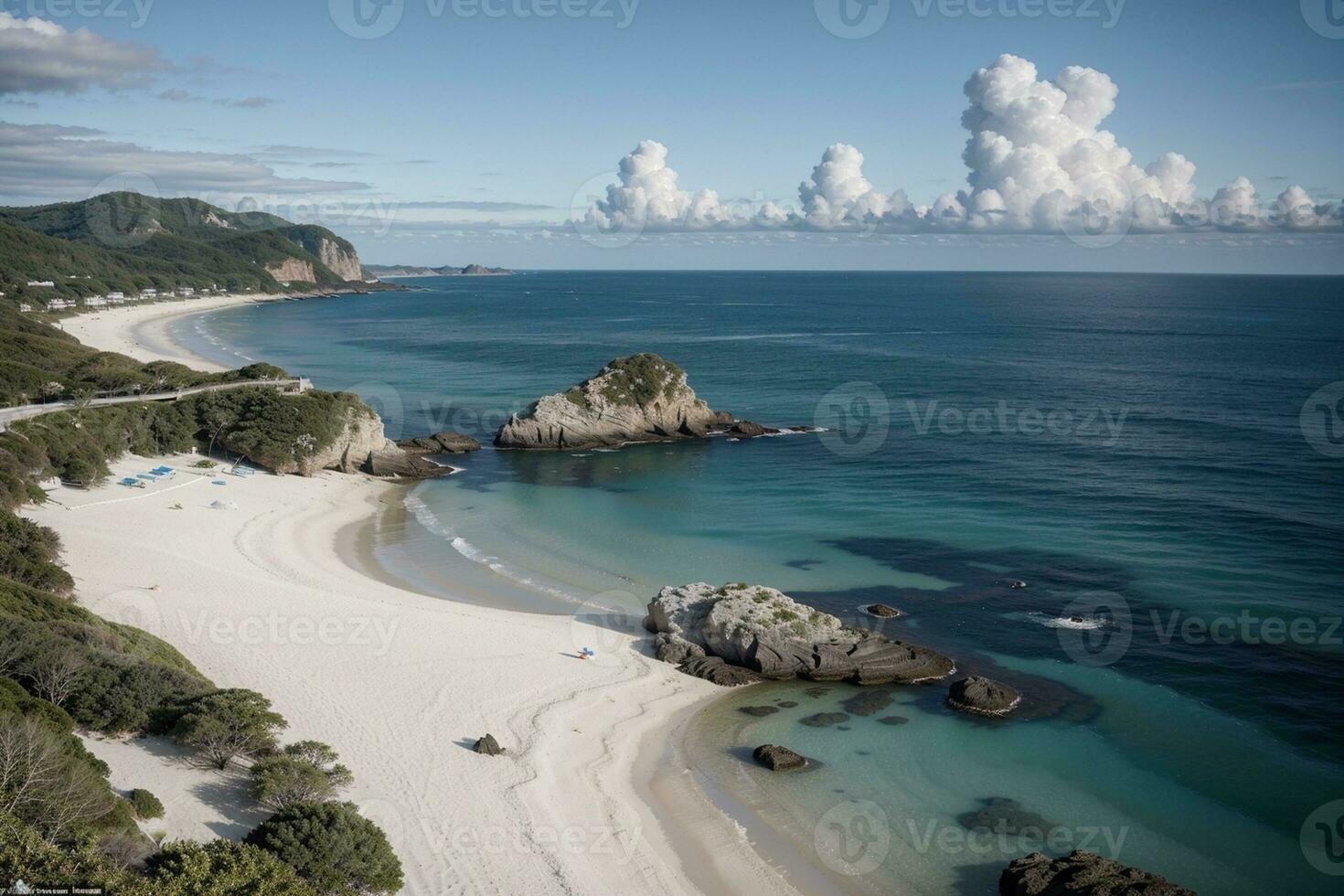 a serenidade do uma luxuoso azul de praia. ai gerado. foto