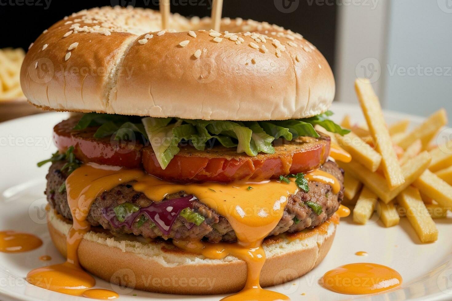 de dar água na boca hamburguer deleite capturado de John ferreiro. ai gerado. foto