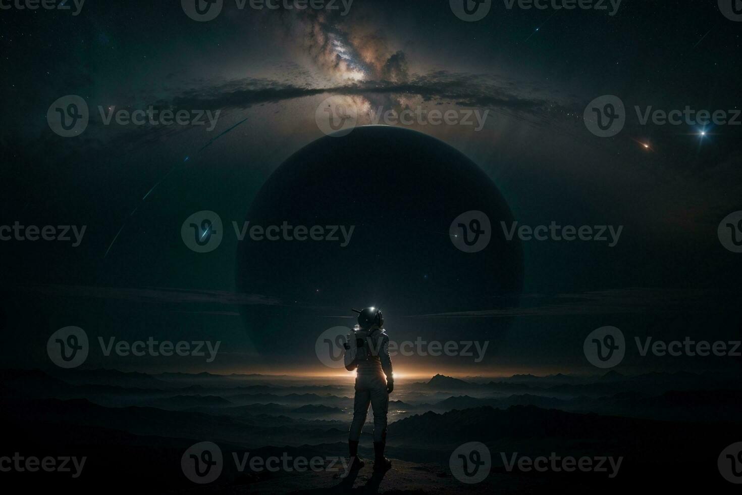 celestial exploração a astronauta no meio planetas e nebulosas. ai gerado. foto