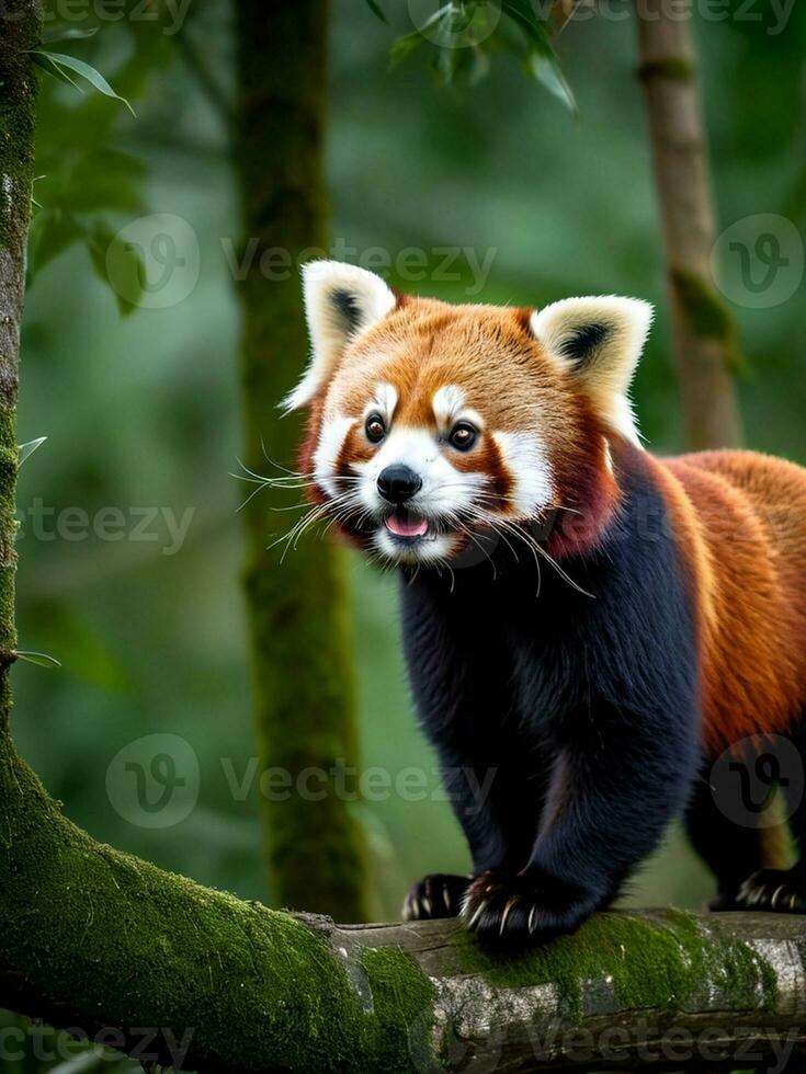 brincalhão elegância a encantador vermelho panda dentro a selvagem. ai gerado. foto